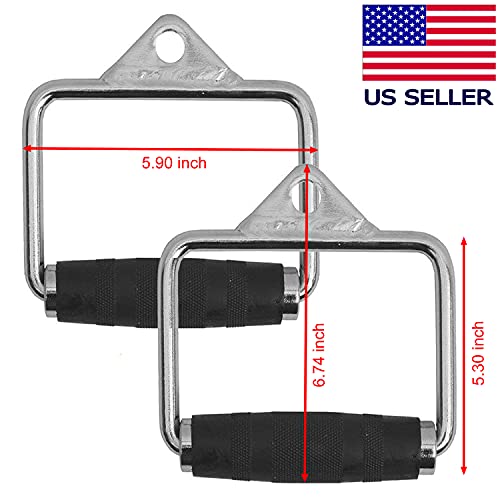 FITNESS MANIAC USA D Handle Cable Attachment, Pair, Exercise Machine Attachments with Rubber Handgrips Chrome, Commercial Grade Exercise Equipment Handles