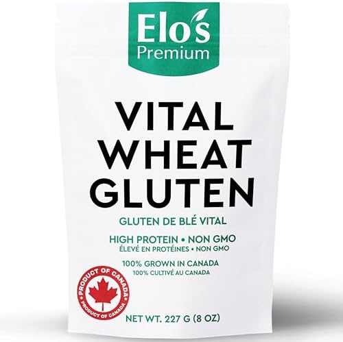 Elo’s Premium Vital Wheat Gluten (8oz) | PRODUCT OF CANADA| High Protein, Non-GMO, Vegan | Perfect for Keto and Kosher Friendly | 100% Grown in Canada | Vegetarian Meat Substitute for Baking | Low Carb Alternative to Make Seitan