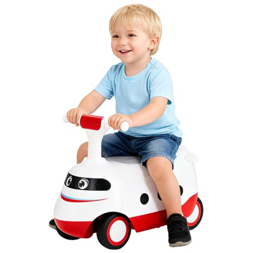 COSTWAY Correpasillos Bebé, Coche Correpasillos con Manillar, Asa de Empujar, Bocina y Almacenamiento Oculto Bajo el Asiento, Andador de Tipo de Tren para Niños de 19-36 Meses (Blanco)