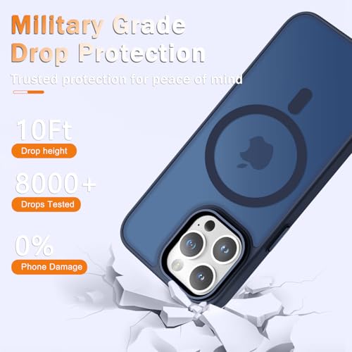 Image of YENAPOON for iPhone 13 Pro Case, Matte Magnetic Phone Case, Navy Blue | Fit for Magsafe, Screen Protector Included, Translucent Frosted Slim Shockproof Protective Cover