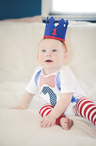 Baby Boy First "1" Birthday Felt Crown Hat - Royal Blue And Red Cake Smash Outfit Pictures #TOP2