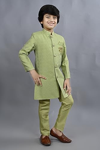 Image of AHHAAAA Silk Blend Kids Ethnic Indo Western Sherwani and Pant Set For Boys 529