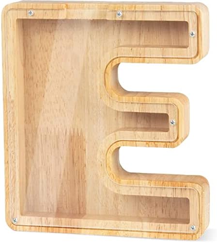 Caffney Letter Money Jar Wooden Money Bank with Transparent Window Letter Coin Box for Desk Decoration Alphabet Money Box for Kids Adults Gift(R)