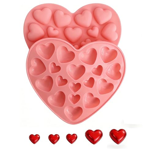 TrrtDo Heart Shaped Silicone Molds 2-Pack, 36-Cavity Food Grade Non-Stick Reusable for Chocolate Candy Gummy Jelly Soap Candle, Valentine’s Day