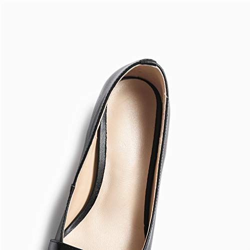 TinaCus Sapato feminino de couro legítimo feito à mão com bico quadrado, confortável, salto grosso,