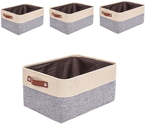 Mangata Fabirc Storage Basket, Large Foldable Thickened Storage Boxes with Handles for Shelves Clothes Nursery Home (Washable, Blue/White)