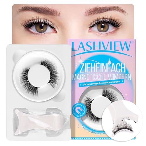 LASHVIEW Magnetische Wimpern, Magnet Wimpern Mit Zange Natürlicher Look 3D Magnetic Eyelashes, 1 Paar Wimpern Magnetische Ohne Kleber Einfach Zu Tragen Und Zu Entfernen (C01)