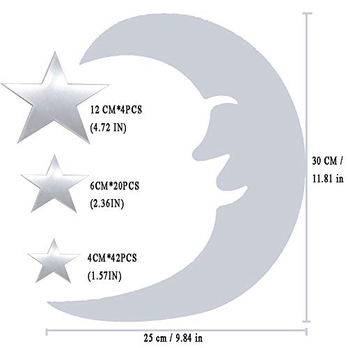 Moon And Stars Wall Stickers - 30Cm Largest Moon With 66 Pieces Different Size Stars - For Baby Kid Room Decoration - Fairy Atmosphere Creation Perfect Birthday Holiday Christmas Gift #TOP6