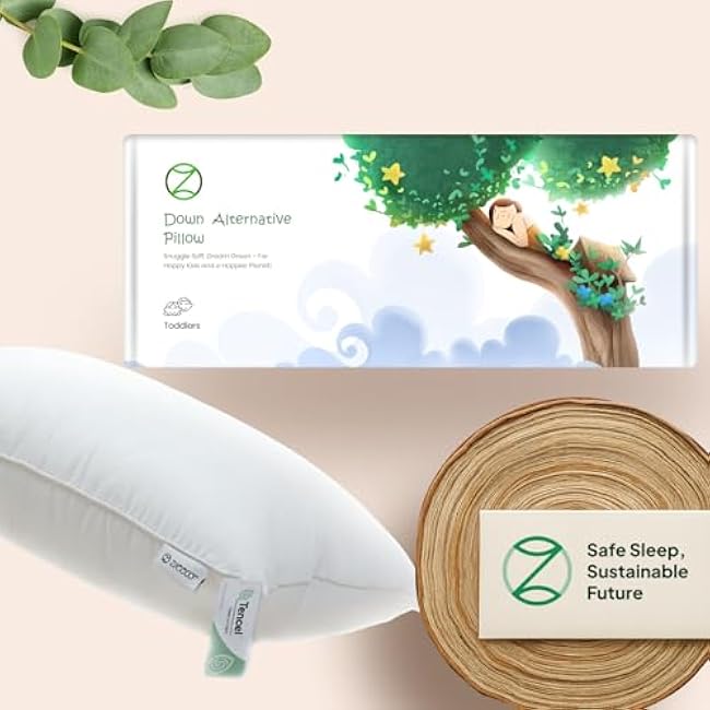 Organic Cooling Tencel? Lyocell Toddler Pillow & Pillowcase Set (13x18) for Hot Sleepers, Non-Toxic, Hypoallergenic, Skin Friendly, Eucalyptus Fiber, Moisture-Wicking Down Alternative Pillow
