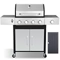 LMNOCHM Gas Grill and Griddle Combo with Side Burner, 4-Burner Propane Grill with Porcelain-Enameled Cast Iron Grates and Double-Wall Insulated Lid, 49,000 BTU BBQ Grill for Outdoor Cooking