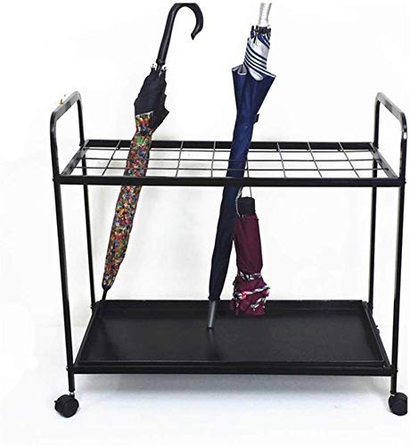Porte-parapluie métallique noir rangement d'entrée avec bac de récupération amovible