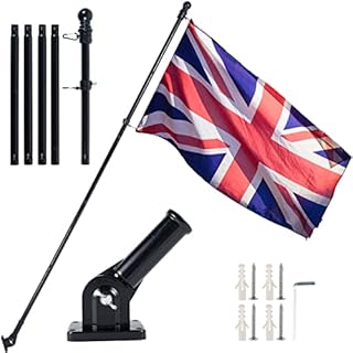 Flag Pole Kit 6FT Flagpole Kit for American Flag Metal Flagpole with Mounting Bracket Stainless Steel Flag and Pole Set for House Garden Yard Outdoor Fence Black Flag Pole Kit(0.45cm thick,black)