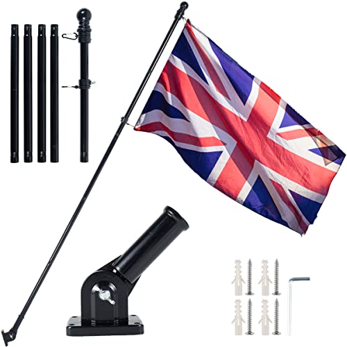 BOBASH Flag Pole Kit Flag Poles for Garden 1.8m/6FT Adjustable Wall Mounted Metal Flagpole with Stainless Steel Mounting Bracket Flag and Pole Set for House Yard Outdoor Fence (0.45cm thick,No Flag)