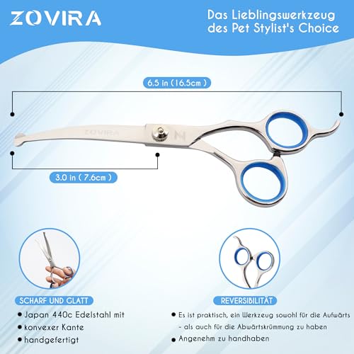 Zovira Professionelles Scheren für die Hundepflege 6,5'' gebogener Hundeschere, runder Spitze und Pfotenschere zum Schneiden von Hundehaaren