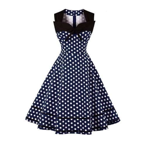 AXOE Damen Polka Dots 60er Jahre Kleid Rockabilly Armellos Navy Gr.42, XL