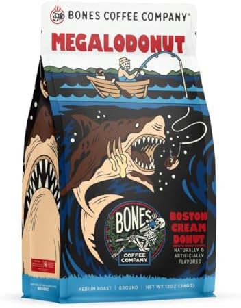 - Megalodonut, Boston Cream Donut Flavored Coffee, Medium Roast Low Acid Arabica Beans Compatible with Auto drip and French Press Coffee Maker, 12 Oz Ground