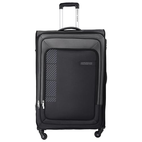 Image of American Tourister Apolo 81 cms Check-in Polyester Soft Sided 4 Spinner Wheels Luggage /Suitcase /Trolley Bag (Black)