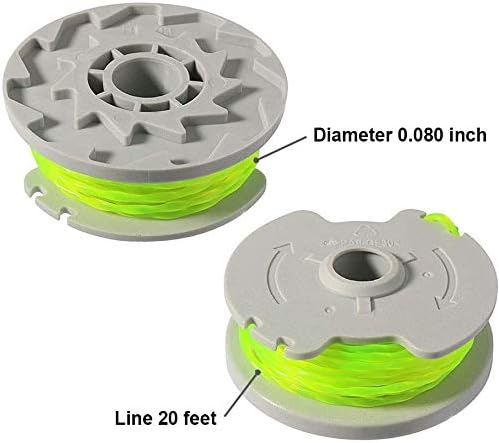 Eyoloty WA0014 20ft 0.080" String Trimmer Line for Worx WG168 WG184 WG184.9 WG190 WG191 Weed Eater String Edger Line Refills Parts Auto-Feed with WA0037 524577 Cap Covers (6 Spool,2 Cap)