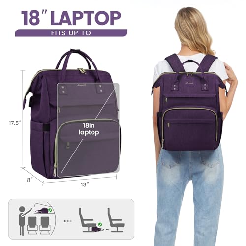 Image of LOVEVOOK Laptop Backpack for Women,18 Inch Professional Womens Travel Backpack Purse Computer Laptop Bag Nurse Teacher Backpack,Waterproof Work Bags Carry on Back Pack with USB Port,Dark Purple