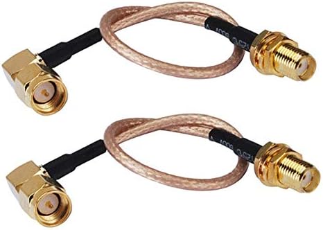 DHT Electronics 2-Pack RF coaxial Coax Assembly FPV Antenna Extension Cable SMA Female to SMA Male Right Angle 6''