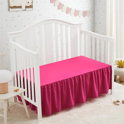 Image of SiinvdaBZX Hot Pink Crib Skirt Dust Ruffle, Microfiber Crib Bed Skirt | 52 inchx28 inch with 14 inch Drop, Durable Full Coverage Toddler Bedskirt Fit for Baby Boys Girls Nursery Standard Crib