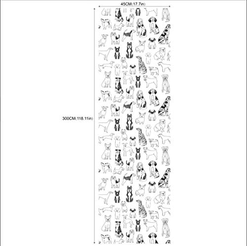 Belzesso Modern Dogs Kingdom Peel And Stick Wallpaper Black And White Self-Adhesive Removable Wall Decor For Home Bedroom Walls Doors Stairs Cabinets, 118.1In Length X 17.7In Width #TOP5