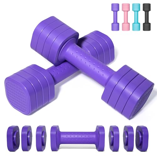 4,54 KG Juego de Pesas de Mano Ajustables, 4 en 1 Juego de Mancuernas para Mujeres Hombres Juego de Mmancuernas Ajustables para Entrenamiento de Fuerza en Casa - Morado