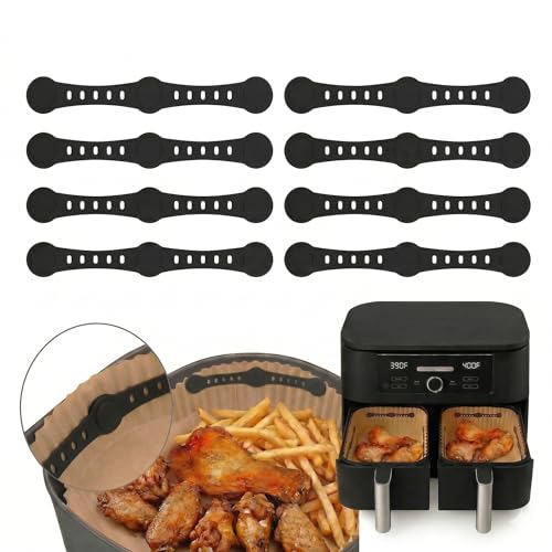 Etevalon Air Fryer Silicone Magnet Clips 8 Pack Air Fryer Magnets for Parchment Paper 12.5CM Magnets for Air Fryer Liners for All Iron-Basket Models Prevent Paper from Burning Food(Black)