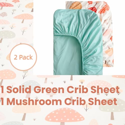 Image of SDIII 2 Pack Mushroom Crib Sheets for Boys Girls 52x28 Stretchy Microfiber Jersey Knit Soft Crib Sheets for Standard Crib and Toddler Mattress