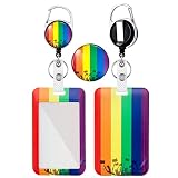 HASFINE Retractable Badge Reel with Vertical ID Badge Holder, Diverse Rainbow Stripes Name Tag Work