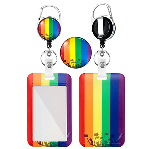 Hasfine Retractable Badge Reel With Vertical Id Badge Holder, Diverse Rainbow Stripes Name Tag Work Holder Protector Case With Heavy Duty Badge Reel Clip Keyring For Office Nurse Teacher Student #TOP11