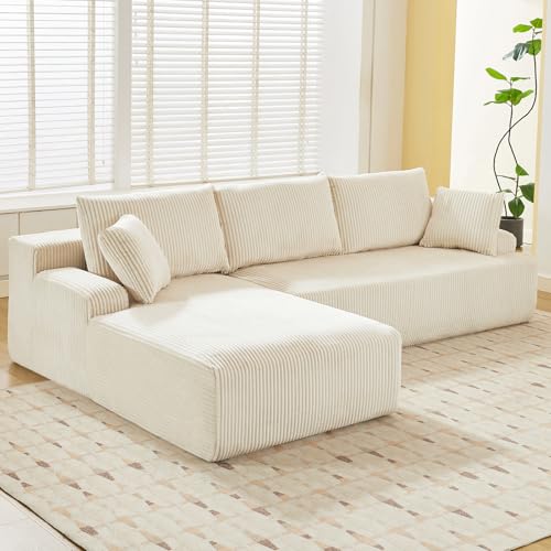 Cloud Couch Boneless l-Shape 96" Modern Sectional Comfy No Assembly Required Sleeper Modular Sofa with Corduroy Fabric Deep Seat Loveseat + Chaise Lou