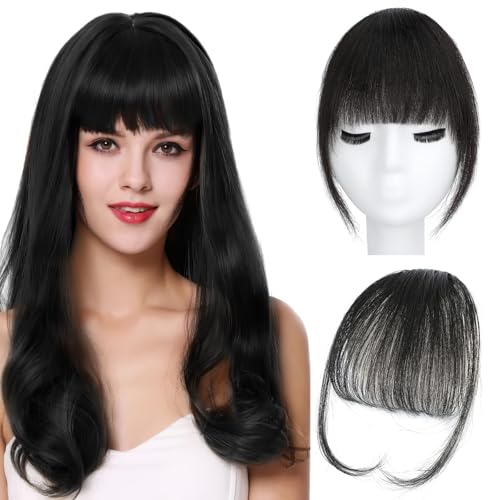 Flequillo Postizo Pelo Natural, 1 Piezas Clip In Bangs Natural Hair, Extension Pelo Clip para Mujeres Uso Diario (Negro)