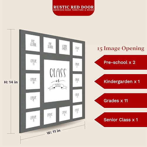 Image of Rustic Red Door Grey Class of 2027 School Years Picture Mat (11' x 14') - 15 Photo Spaces - No Frame Included