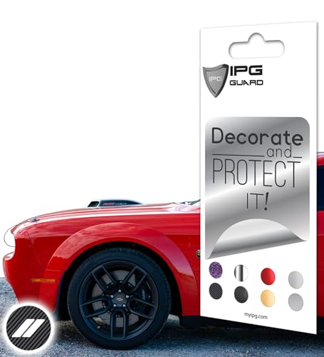 Image of IPG Compatible with Dodge Charger, Challenger, Durango (2017-2023) Wheel Center Cap Overlay Decal Sticker Wrap Kit - Hash Rhombus Design - Personalize Your Vehicle (Outer Logo, Black Carbon Fiber)
