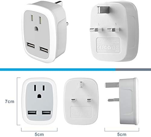US to UK Plug Adapter with USB Ports,AIEVE 2/3 Pin USA to 3 Pin UK Plug Adaptor,American/Canada/Mexico To British Power Outlet Converter Travel Socket Adapter(Type A/B)