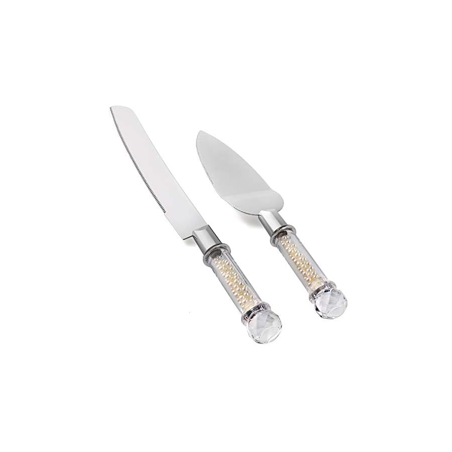 Homi styles Wedding Cake knife and Server Set | Elegant Color Premium 420 Stainless Steel plated Blades | Cake & Pie Serving Set for Wedding Cake, Birthdays, Anniversaries, Parties (Pearl Filled)