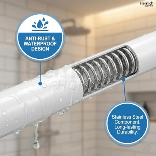 Image of Herrlich Homes Retractable Wardrobe Curtain Rod 58 to 85 cm Tension Rod | 21 mm Diameter | Multipurpose | Metal | No Drilling | Extendable Rod for Windows Cabinet | With adhesive sticker