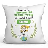 Mugffins Personalisierte Kissen mit Füllung mit Spruch für IMMOBILIENVERWALTERIN Frau - Auf Deutsch - der Beste der Welt - 40 x 40 cm - Individuell Anpassbar Geschenk fue Mitarbeiter