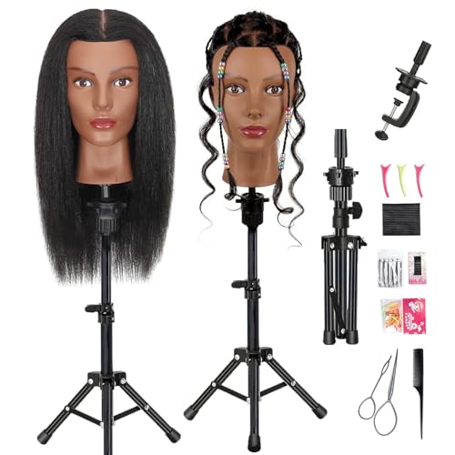 Mannequin Head Human Hair with 100% Real Hair Cosmetology Mannequin Doll Head for Hairdresser Practice Braiding Hairstyling With Free Tropid Stand (18 Inch)