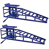 STANSS 2 Pack Hydraulic Car Ramps, 5T Adjustable Height Low Profile Vehicle Lift Ramps with Support Jack Heavy Duty Steel Automotive Hydraulic Lift Repair Frame Lift for Cars, Trucks, and Trailers,Blu