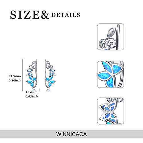 Winnicaca Ear Climbers Earrings For Women Sterling Silver Climber Earrings Created Blue Opal Ear Butterflies Crawler Earrings For Women Butterfly Stud Earrings For Women #TOP5