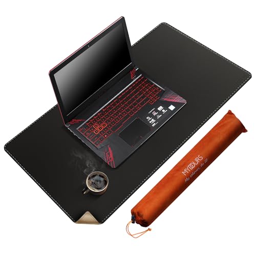 Mydours enorme PU alfombrilla de escritorio de cuero, 80x50cm Gaming Mouse Pad XXXL, Alfombrilla Multifuncional de Doble Cara y Fácil Limpieza para Oficina y Hogar (Negro)
