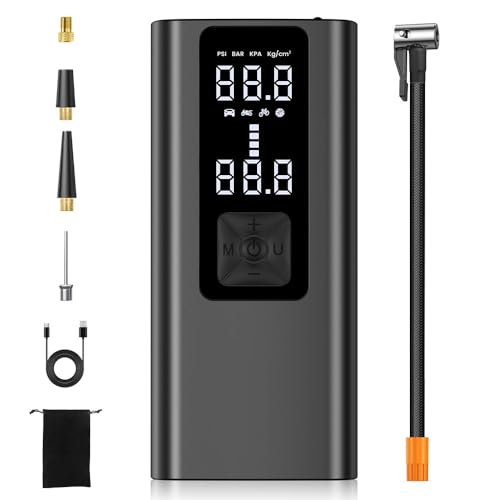 Tire Inflator Portable Air Compressor, Cordless 150PSI Air Pump with LED Light & Digital Pressure Gauge, Rechargeable Car Pump for Cars, Bike & Motorcycle Tires, Balls