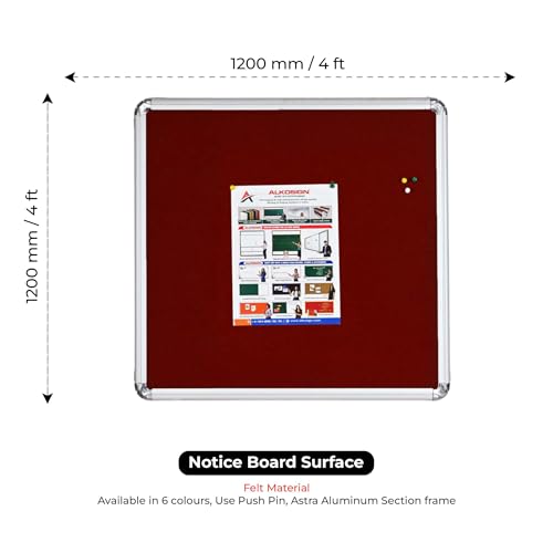 Image of ALKOSIGN Astra Felt Notice Board -MAROON (3 x 4 Feet) |Bulletin Board, Pin-up Board, Display Board, Push pins Board, Announcement Board, Soft Message Board, for School, College, Office, Study Room etc