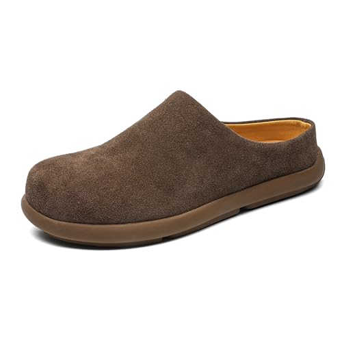 Men's Suede Clogs Leather Mules Slip on Memory Foam Loafers Comfort Soft Sole Non-Slip Potato Shoes Sandals