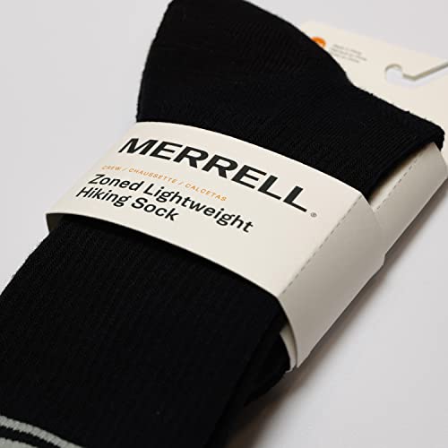 Merrell -Men's And -Women's Zoned Lightweight Cushion Wool Hiking Crew Socks-1 Pair Pack-Breathable Unisex Arch Support, Black, Medium-Large #TOP3