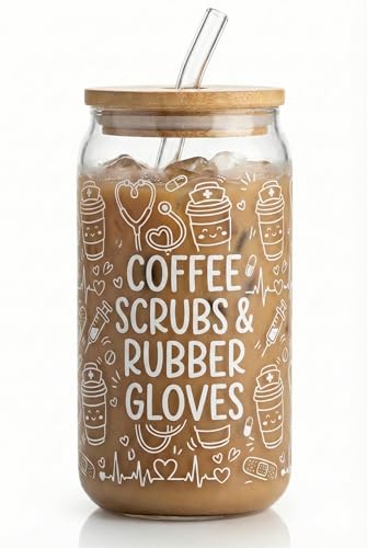 Funny Nurse Gifts for Women, 16oz Glass Tumbler with Bamboo Lid for RN LPN