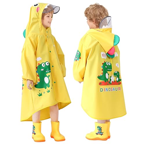 Rain Poncho Kids, Waterproof Rain Coat with Hood, Lightweight Portable Toddler Rain Jacket for Children Boys Girls