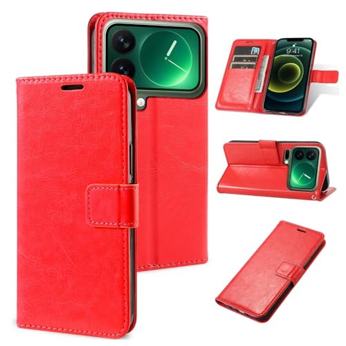 Étui portefeuille Xiaomi Redmi Note 15 Pro 5G rouge housse clapet cuir uni